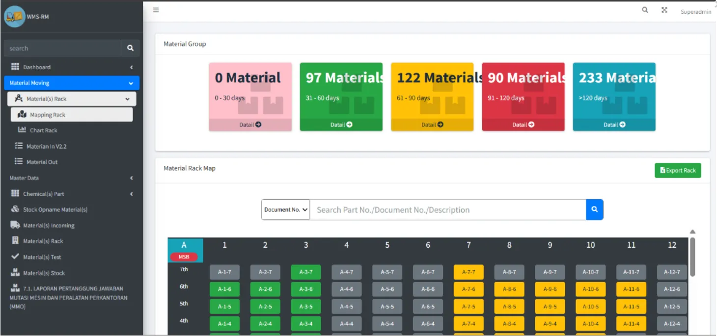 WMSRM module – Material Rack, Material IN-OUT