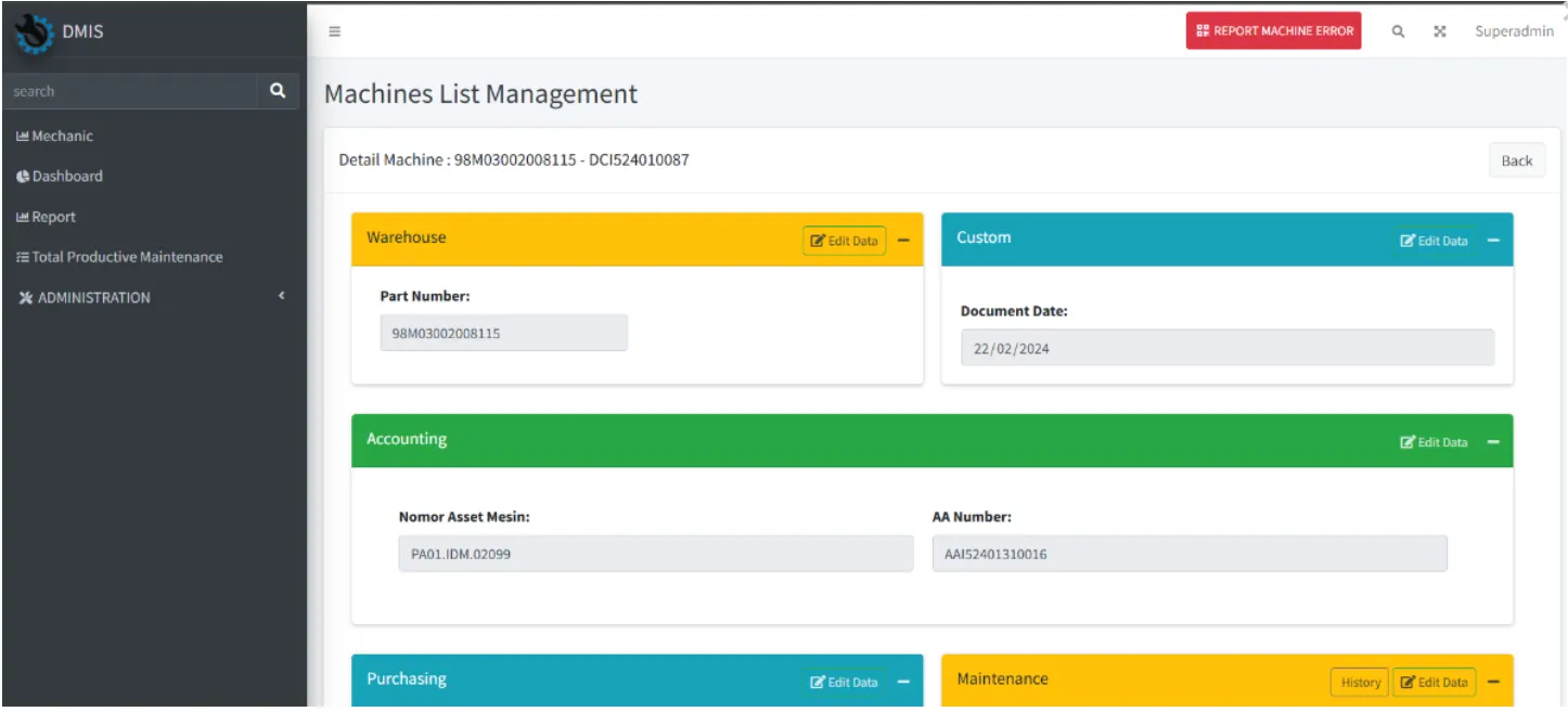 DMIS module – New Machine Tracking